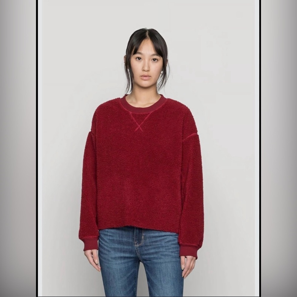 American Eagle Red Sherpa Sweater